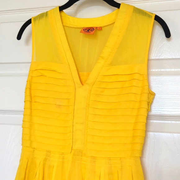 Tory Burch Isobel V Neck Cotton Silk Summer Sun Dress Limoncello Yellow - Picture 4 of 8
